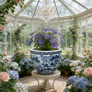 Blue-White Hand-Painted Planter <strong>Pot</strong> Lotus &amp; <strong>Fish</strong> Motifs Antique Decor Flower <strong>Pot</strong> - Product Image 6
