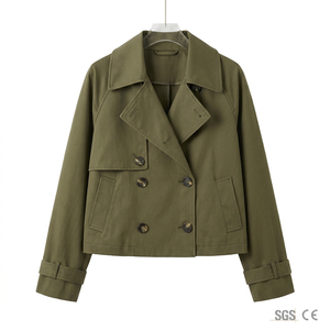 Manteau <span class=keywords><strong>trench</strong></span> <span class=keywords><strong>court</strong></span> décontracté haut de gamme pour femme, coupe ample, coupe-vent en sergé de coton, grand revers, style streetwear, <span class=keywords><strong>taille</strong></span> 5X - Product Image 1