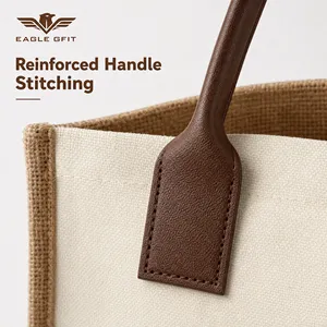 Sac de courses en toile de jute naturelle personnalisé OEM en gros avec poignée en cuir PU durable pour usage quotidien - Product Image 3