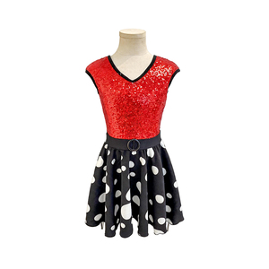 Robe de danse jazz à paillettes et pois pour enfants, jupe à pois noirs et blancs, costume de scène pour filles, cha cha, ballet - Product Image 3