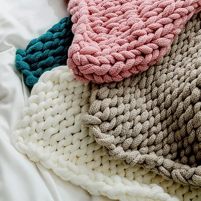 RT18009 Ins Hand Made Chunky Knitted Thread Throw Blanket