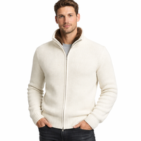 Veste en cachemire et laine pour homme à double fermeture éclair en gris clair, pull bomber en tricot côtelé avec col en fausse fourrure pour vêtements d'extérieur d'hiver de luxe
