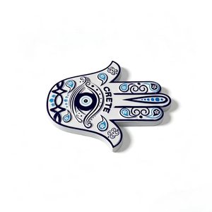 Aimant de réfrigérateur personnalisé en résine, motif main de Hamsa bleue et blanche, Grèce Crète, vente en gros, souvenir méditerranéen, décoration intérieure - Product Image 2