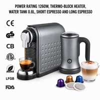 Machine à expresso 19 bars pour dosettes ESE ou capsules NS avec mousseur à lait intégré pour cappuccino, latte, usage domestique ou bureau
