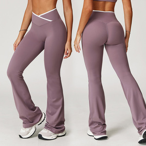 Roregal Nhanh Chóng Khô Mềm Tập Thể Dục <span class=keywords><strong>V</strong></span> Hình Dạng Cao Eo Rộng Chân loe Quần Phụ Nữ Thể Dục Thể Thao Yoga Xà Cạp - Product Image 2