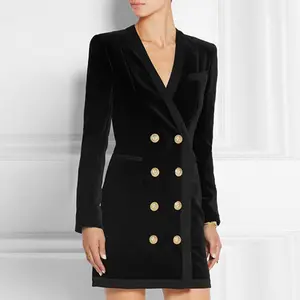 2020 Winter New Design Black Long Sleeve Double Breasted Elegant Sexy Suit Mini Celebrity Casual Dress