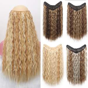 Perruque mi-longue bouclée crépue en forme de V |   Extension de <span class=keywords><strong>cheveux</strong></span> synthétique en une seule pièce avec des boucles <span class=keywords><strong>afro</strong></span> texturées - Product Image 1