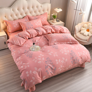 Thickened Reactive <b>Brushed</b> Cotton Twill Bedding Set 4-Piece Floral Print Warm Duvet Cover Autumn Winter Use - Product Image 2