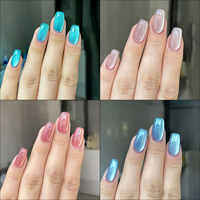 Ongles à presser multicolores très tendance, courts, à usage simple, avec perles en verre effet glace, patchs pour ongles