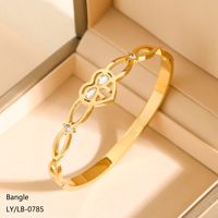 Bracelet jonc creux en forme de cœur et nœud papillon, en acier inoxydable 304/316 plaqué or 18 carats, lisse et brillant, pour femme, mignon et tendance