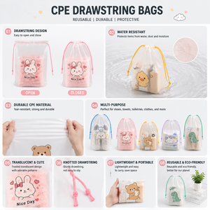 ถุงบรรจุภัณฑ์แบบมีเชือกผูก CPE พิมพ์ลายตามสั่งขายส่ง ถุงเก็บของกันน้ำแบบใช้ซ้ำได้สำหรับเสื้อผ้าและรองเท้า - Product Image 2