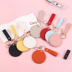 Promotion Cheap Travel Round <b>Compact</b> Pocket Pink Custom Logo Hand Portable Pu Folding Cosmetic <b>Mirror</b> Keychain - Product Image 1