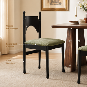 Chaise <span class=keywords><strong>de</strong></span> salle à manger classique en bois massif noir, dossier arqué, coussin en tissu vert, structure robuste pour <span class=keywords><strong>la</strong></span> maison, les restaurants et l'usage commercial - Product Image 1