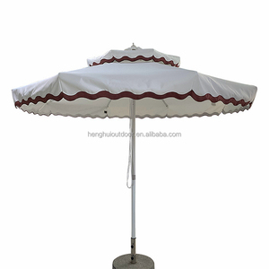 Parasol Pagode Hawaïen à Rayures Roses et Blanches avec Pompons et Franges en <span class=keywords><strong>Bois</strong></span> de Luxe pour la Plage - Product Image 5