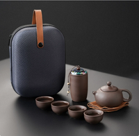 Service à thé de voyage en céramique de sable violet, 1 pot, 4 tasses, portable pour l'extérieur, design Kung Fu, étui de transport zippé, cadeau d'affaires