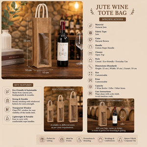 Best Quality Natural Jute Wine Bottle <b>Bag</b> Reusable Tote with Cotton Handles for Gift Packaging and Shopping Available for Sale - Product Image 6