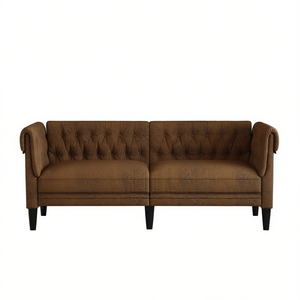 Canapé Chesterfield en tissu marron 100% polyester, deux places, dossier capitonné, pour salon - Product Image 1