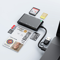 Lector de Tarjetas Multifuncional de Doble Interfaz 6 en 2, Lector y Grabador de Tarjetas Inteligentes IC, ID, TF, SIM, M2, MS y Tarjetas de Crédito