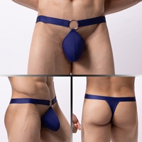 Caleçon string pour homme en maille de nylon tricotée respirante, motif uni, taille basse, avec poche de maintien, ceinture élastique confortable, sexy