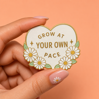 Badge métallique positif, Broche de revers personnalisée, Épingles en émail dur et souple, Thème Santé Mentale, Forme Cœur, Affirmation, Fleur Marguerite, Motivation