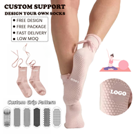 Chaussettes de Pilates de haute qualité avec lien de serrage, ruban rose, lacet, chaussettes de Pilates personnalisées, chaussettes de yoga à lacets antidérapantes
