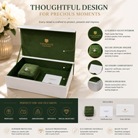 Ensemble d'emballage de bijoux de luxe, boîte cadeau en velours microfibre vert, bord doré, logo personnalisé, boîte cadeau de bijoux haut de gamme