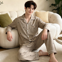 Pyjama Homme Lijia 2 Pièces Manches Longues Col Rabattu Ample Tailles L-3XL Vêtement Décontracté pour la Maison Quatre Saisons