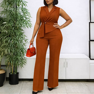C8653 Ultimo Design Tuta Estiva da Donna Elegante Monocolore Senza Maniche con Colletto e Lacci, Jumpsuit a Gamba Larga per Donne - Product Image 4