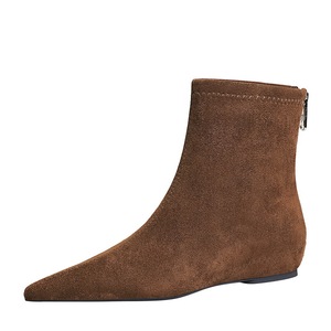 6383-2 stivali da donna BIGTREEB con tacco basso, con tacco spiovente e tacco rialzato, punta per dimagrire e stivali corti in camoscio - Product Image 5