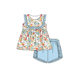 GSSO3484 Conjunto de Verano Personalizado para Niña Pequeña, con Flores Rosas, sin Mangas, Venta al por Mayor - Product Image 2