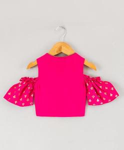 เสื้อทวิชา วูเวน ฮาล์ฟสลีฟ พิมพ์ลาย พร้อมเลเฮนกาพิมพ์ลาย-สีชมพูและสีเขียว - Product Image 5