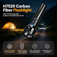 Lampe torche LED en fibre de carbone 3W haute intensité rechargeable, étanche IP66, 18650, pour atelier, garage, camping, inspection
