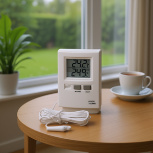 เทอร์โมมิเตอร์ดิจิตอลวัดอุณหภูมิภายในและภายนอกอาคาร พร้อมเซ็นเซอร์ระยะไกล แสดงค่าสูงสุดและต่ำสุด 24.2 องศาเซลเซียส 24.9 องศาเซลเซียส - Product Image 3