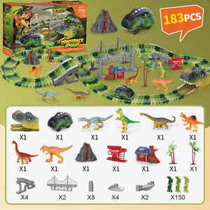 Лучшие подарки KSF, гоночный автомобиль, B/O Dino игрушка, DIY, 183 штук, дорожки для динозавров, Электрический строительный гоночный трек, детские игрушки - Product Image 5