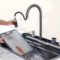 Évier de cuisine multifonctionnel intelligent en acier inoxydable fait main à cascade et à cuve unique