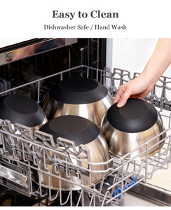 Ensemble de bols mélangeurs modernes en acier inoxydable poli de 1 à 5 QT, multi-tailles, écologiques, avec couvercles hermétiques, compatibles lave-vaisselle, pour la cuisine et la pâtisserie, pour fruits - Product Image 4