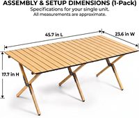 Table de camping pliante en aluminium, légère et portable, 472x236 pouces, installation facile, aucun outil nécessaire, sac de transport inclus
