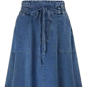 กระโปรงยีนส์ทรงเอไลน์ลำลองของผู้หญิงกระโปรงผ้าคอตตอนผ้าไหมมีกระเป๋าผ้าโพลีเอสเตอร์แบบจีบขอบพิมพ์ลายปักเอวผ้าเดนิมแต่งจีบ - Product Image 1