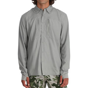 Polo impermeable extra grande 100% poliéster de alto rendimiento con cuello tipo pez y botones, camisa de pesca de manga larga. - Product Image 1