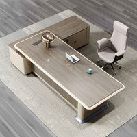 Bureau de direction ergonomique moderne en bois extensible avec meuble de rangement et table d'appoint, rangement personnalisable, design écologique pour grands espaces