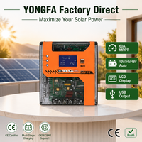 Contrôleur de charge solaire MPPT 60A 12V 24V 48V avec écran LCD automatique et sortie USB pour système de panneaux solaires CE ROHS