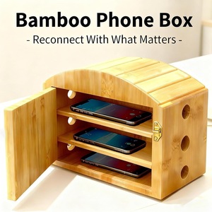 Caja de Almacenamiento para Teléfono Móvil de Bambú de 21 cm, Caja de Madera para el Hogar con Compartimentos Multicapa y Tapa - Product Image 3