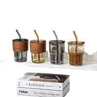 Tasse personnalisée en verre ambré épais, style vintage, avec couvercle et paille, pour thé, café et restaurant