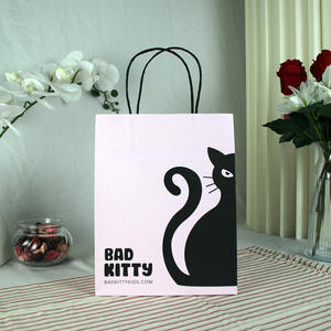 Bolsas de Papel Kraft Biodegradables Personalizadas al por Mayor, Color Rosa y Blanco, para Regalos y Compras, con Asas Retorcidas - Product Image 3