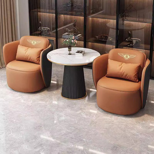 Hotel Chair Leather <b>Sofa</b> Set Round <b>Table</b> For Reception Lounge Indoor Commercial Use Durable Foam Filling - Product Image 2