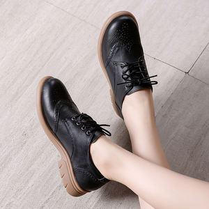 Luxurious <strong>Brown</strong> <strong>Brogue</strong> Leather Flats for <strong>Women</strong> Deep Mouth Soft Bottom Casual Style Top Cowhide Spring British Autumn Winter - Product Image 4