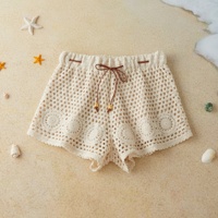 Celana Pendek Rajut Boho Wanita dengan Renda Berlubang Pinggang Elastis untuk Pantai "Mendukung Kustomisasi OEM & ODM. tersedia di stok.