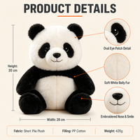 Peluche Panda en Coton PP de Haute Qualité, Corps Volumineux, Yeux Ovales, Amis des Animaux pour Exposition au Zoo, Cadeau, Kiosque