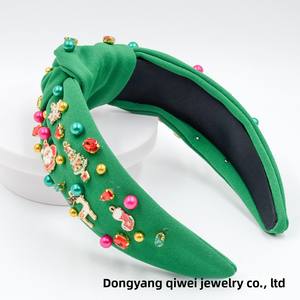 Nouveau serre-tête de Noël pour femme, en tissu, incrusté de gros diamants, avec Père Noël et flocon de neige, fait main, tendance, noué - Product Image 3