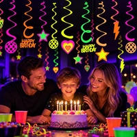 Décorations suspendues en spirale néon pour anniversaire, 5 pièces, décorations de plafond fluorescentes en spirale, étoile, cœur, boule disco pour fournitures de fête sur le thème du néon
